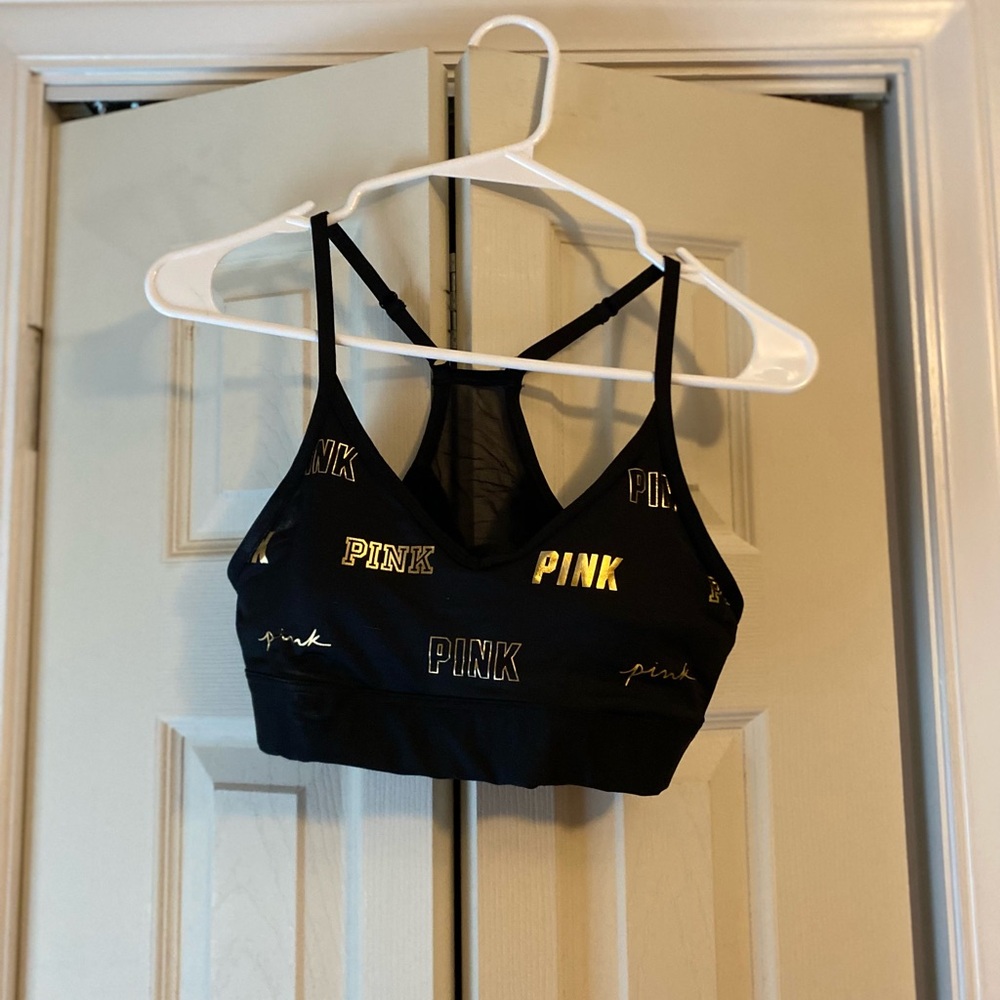 PINK Victoria's Secret Black and Gold Sports Bra
